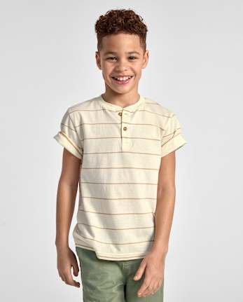 Boys Striped Textured Henley Tee