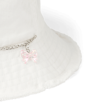 Girls Bow Frayed Denim Bucket Hat