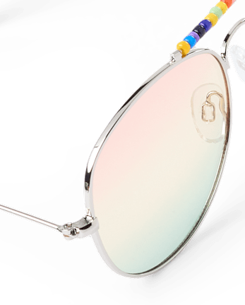 Girls Rainbow Beaded Aviator Sunglasses