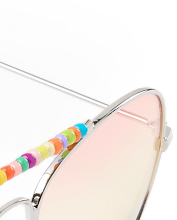 Girls Rainbow Beaded Aviator Sunglasses