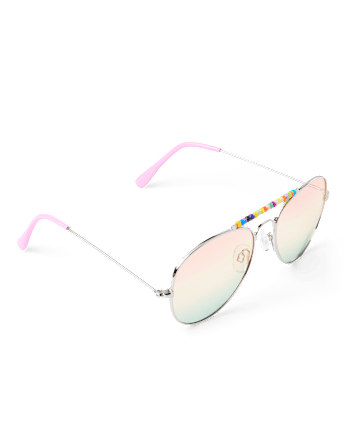 Girls Rainbow Beaded Aviator Sunglasses