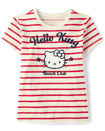 Girls Hello Kitty® Puff Print Beach Club Striped Graphic Tee