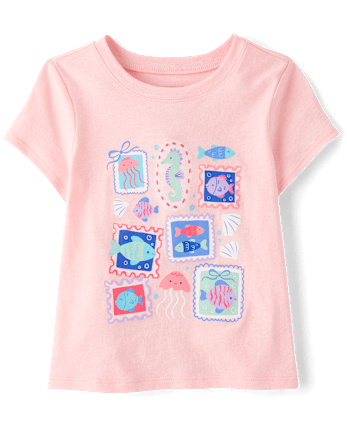 Baby And Toddler Girls Coastal Stamps Graphic Tee