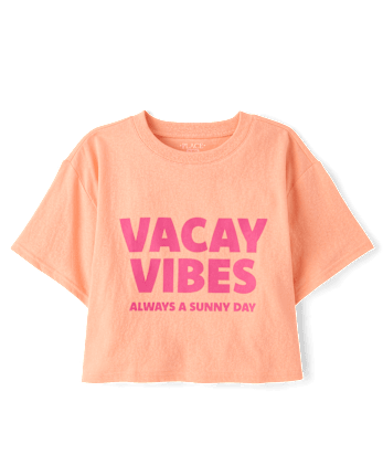 Girls Vacay Vibes Relaxed Cropped Graphic Tee
