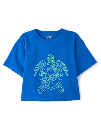 Girls Turtle Relaxed Cropped Graphic Tee