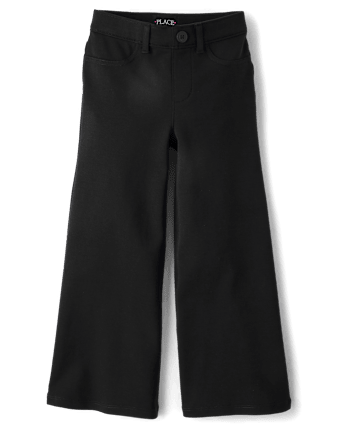 Girls Uniform Ponte Knit Pull On Wide Leg Pants
