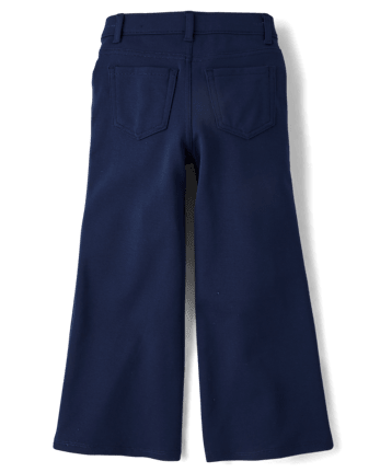 Girls Uniform Ponte Knit Pull On Wide Leg Pants