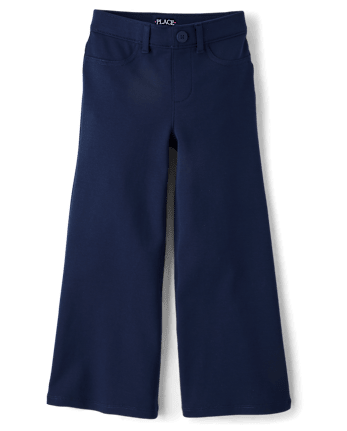 Girls Uniform Ponte Knit Pull On Wide Leg Pants
