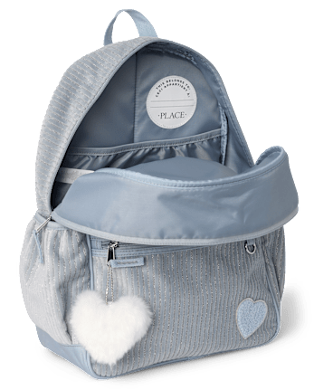 Girls Embroidered Heart Corduroy Backpack