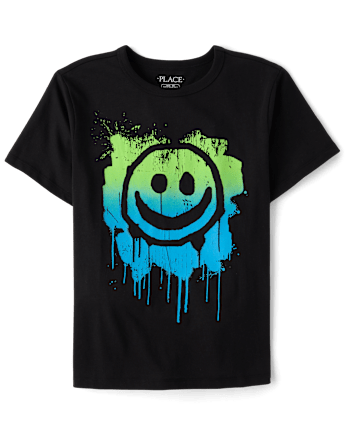 Boys Graffiti Happy Face Graphic Tee