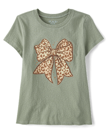 Girls Leopard Bow Graphic Tee