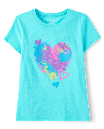Girls Paint Splatter Heart Graphic Tee