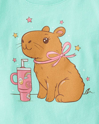Girls Capybara Drink Graphic Tee