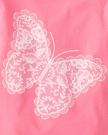 Girls Faux Lace Butterfly Graphic Tee