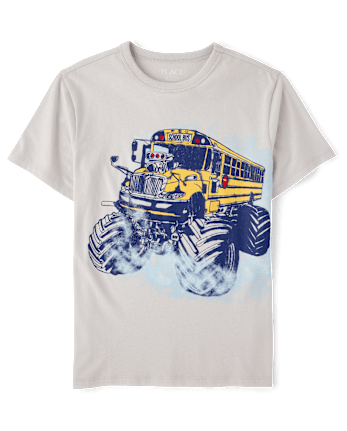 Boys School Bus Monster Truck Graphic Tee