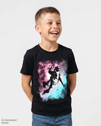 T-shirt graphique astronaute pour garçon - BLACK