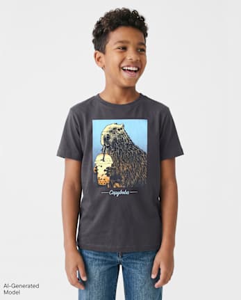 Boys Capybara Drink Graphic Tee - MOTOROIL