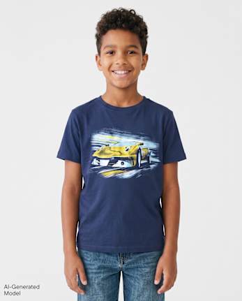 Boys Racecar Graphic Tee - THUNDER BLUE