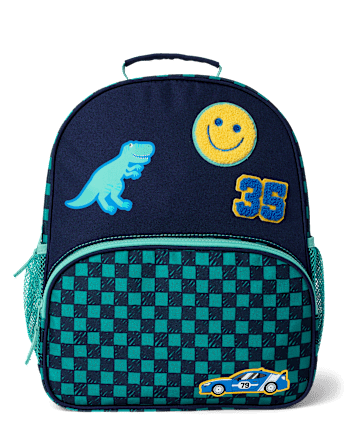 Toddler Boys Checkered Embroidered Patch Backpack