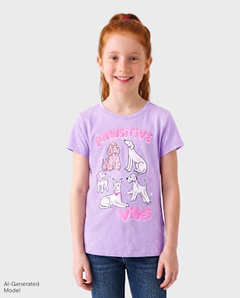 Girls Pawsitive Vibes Graphic Tee - ORCHID BREEZE