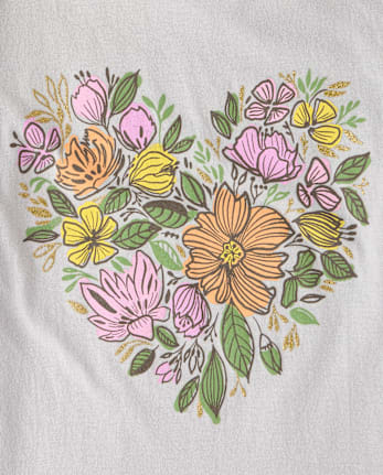 Girls Floral Heart Graphic Tee