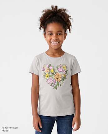 Girls Floral Heart Graphic Tee - LUNAR ROCK