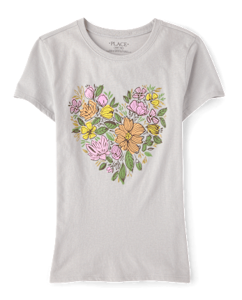 Girls Floral Heart Graphic Tee