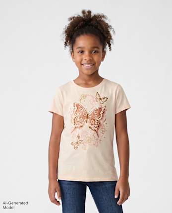 Girls Butterfly Graphic Tee - DOVER DUNE
