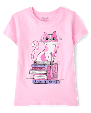 Girls School Cat Books Graphic Tee