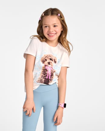 Girls Dog Bow Graphic Tee - DOVER DUNE