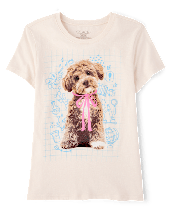 Girls Dog Bow Graphic Tee