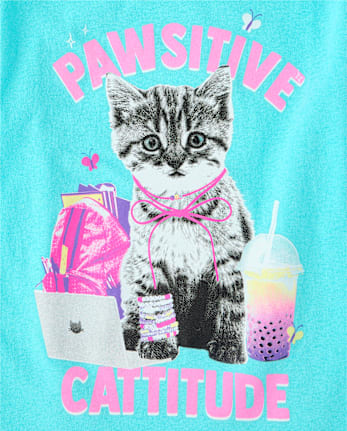 Girls School Pawsitive Cattitude Graphic Tee
