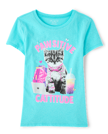 Girls School Pawsitive Cattitude Graphic Tee