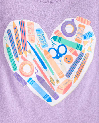 Girls School Supplies Heart Graphic Tee