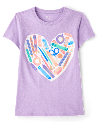 Girls School Supplies Heart Graphic Tee