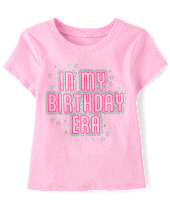 Baby And Toddler Girls Glitter Birthday Era Graphic Tee