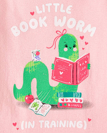 Baby And Toddler Girls Book Worm Graphic Tee