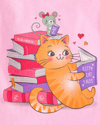 Baby And Toddler Girls School Cat Books Graphic Tee