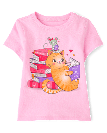 Baby And Toddler Girls School Cat Books Graphic Tee