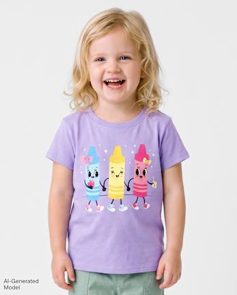 Baby And Toddler Girls School Crayons Graphic Tee - PETAL PURPLE