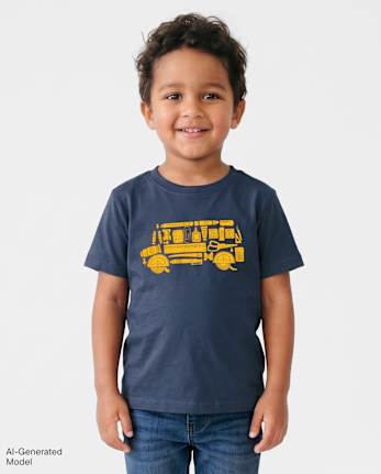 Baby And Toddler Boys School Bus Graphic Tee - THUNDER BLUE