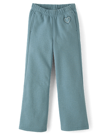 Girls Embellished Premium Fleece Wide Leg Sweatpants