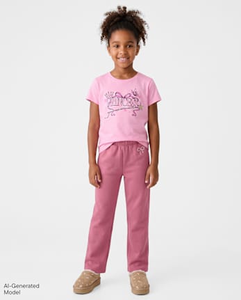 Girls Embellished Premium Fleece Wide Leg Sweatpants - VINTAGE ROSE CL