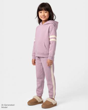 Girls Side Stripe Premium Fleece Jogger Pants - ANTIQUE IRIS CL