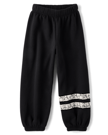 Girls Faux Lace Premium Fleece Baggy Jogger Pants