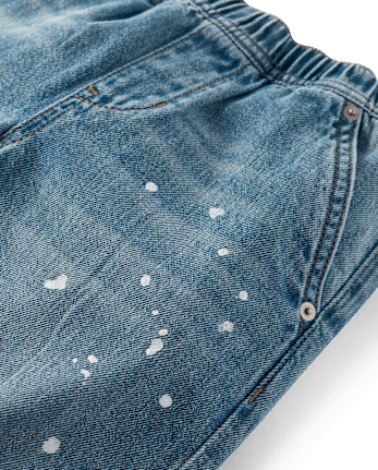 Boys Paint Splatter Super Baggy Pull On Jeans