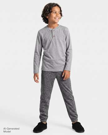 Pantalon de jogging confortable et chiné pour garçon - BLACK
