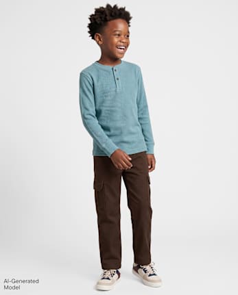 Boys Textured Baggy Pull On Cargo Pants - BROWN BEAR