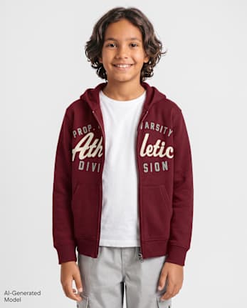 Sweat à capuche zippé en polaire premium pour garçon, style universitaire - BITTERSWEET