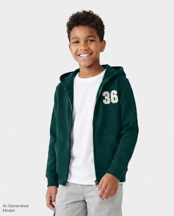 Boys Varsity Premium Fleece Zip Up Hoodie - BALT GREEN